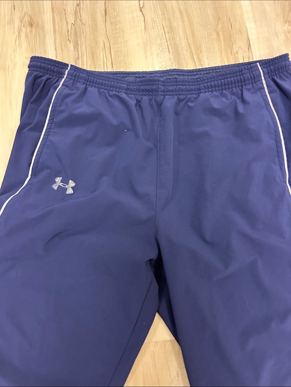 Under Armour Men's Navy Athletic Track Pants with White Piping image 2